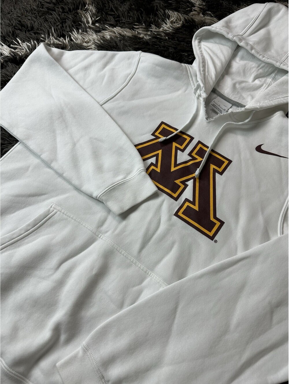 Nike Minnesota Golden Gophers M Logo White Fleece Hoodie Sweatshirt Small S